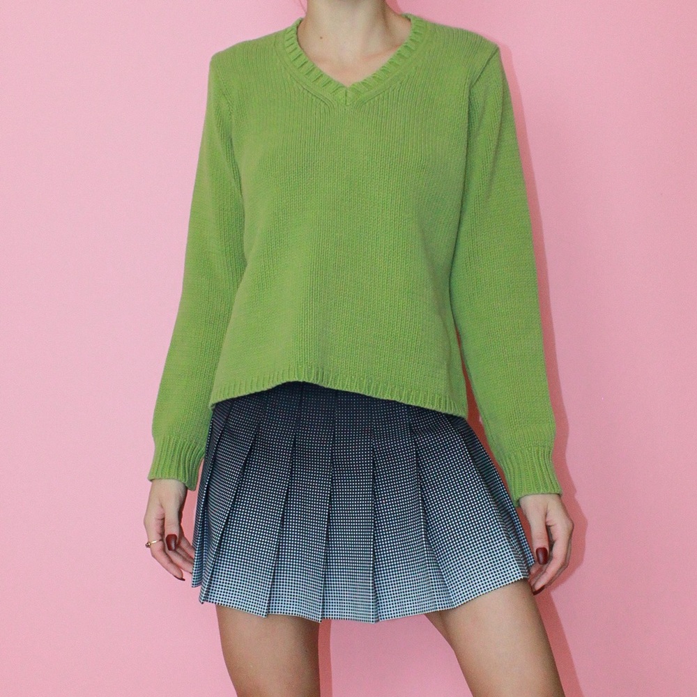 y2k 2004 GAP Lime Green Chunky Knit V-Neck Long Sleeve Sweater - Large
